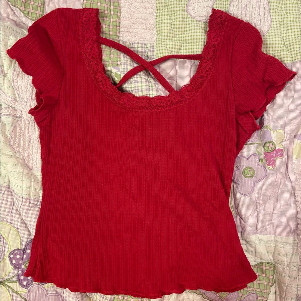 Raspberry Lace Trimmed Women's Top
